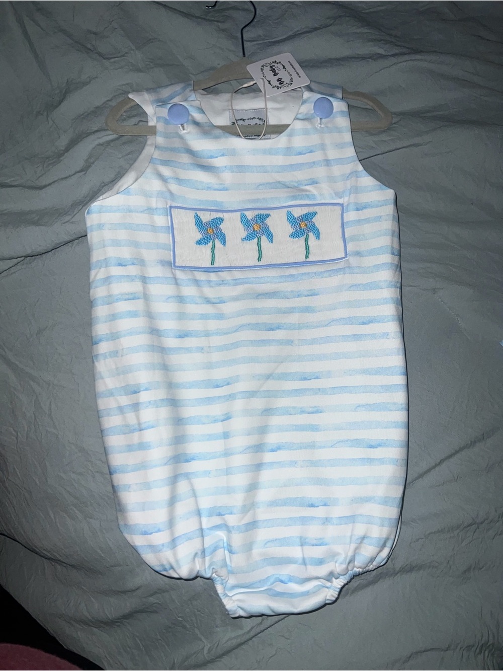 Blue Striped Smocked Pinwheel Bubble